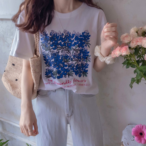 Creamard Summer Blue Flower Loose Fit Tee [size:F(55~77)]