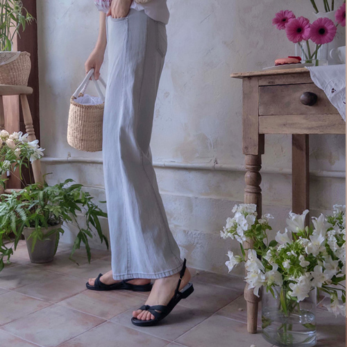Summer Sky Fit Cooling Linen Denim Loose Fit Band Pants [size:S,M,L]