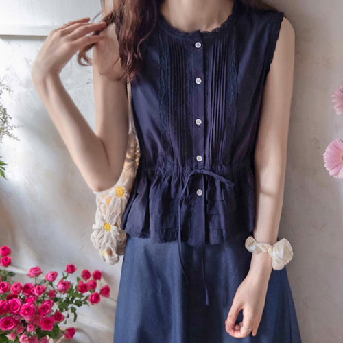 Anne Hathaway Necklace Waist Strap Adjustable Nasi Pintuck Blouse [size: F (55~66)]