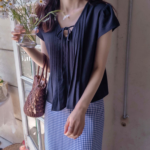 And Lovely Summer Pintuck And Ribbon Cool Blouse [size:F(55~66)]
