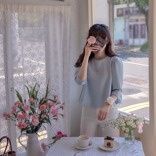 Bareni Tweed Flare 3/4 Sleeve Blouse