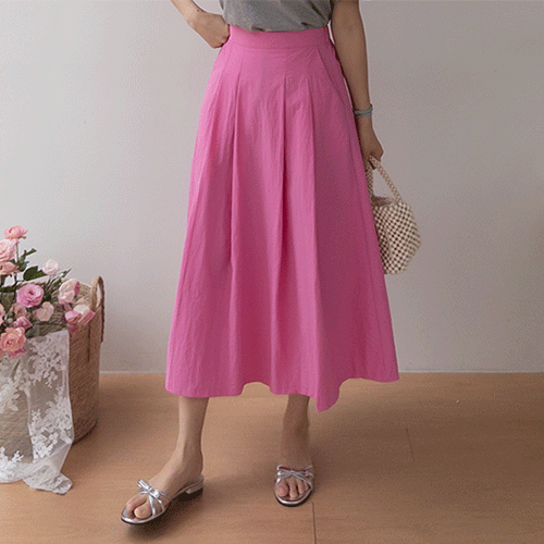 [Cool Fabric] Roeli Rustle Pin Tuck Skirt [size:F(55~66)]