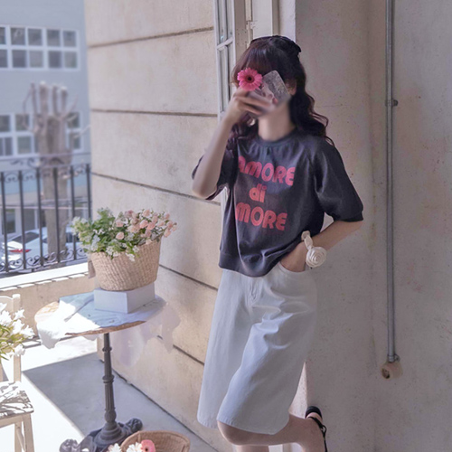Diamor Lettering Key Point Summer Cute Tee [size: F (55~66)]