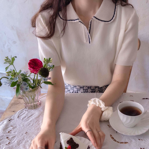 [LABEL] Anne Class Lovely Wave Mesh Collar Elegant Summer Knit [size:F(55~66)]