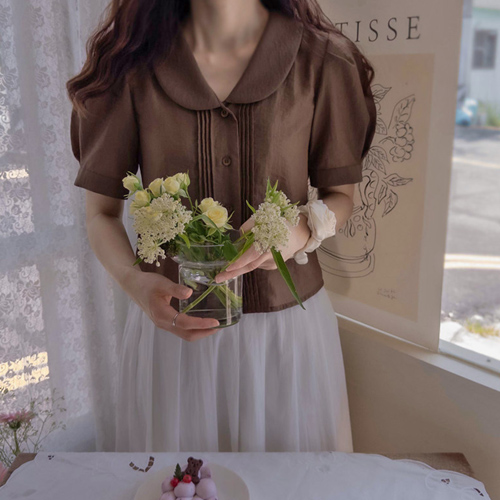[New product special price 6,000 won discount] <FONT color=#5a3954>MADE LIN</font> Mailly round collar pin tuck Blouse [size: F (55~66)]