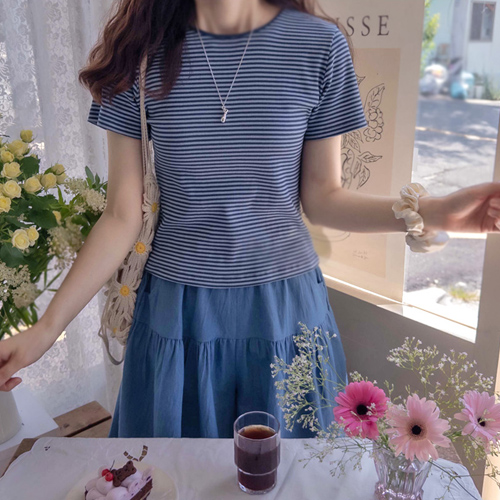 [New product special price 9,000 won discount] <FONT color=#5a3954>MADE LIN</font> Lanie Neck Color Stripe Tee [size: F (55~66)]