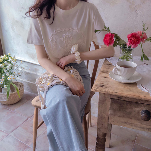 [New product special price 5,000 won discount] <FONT color=#5a3954>MADE LIN</font> Ribbed Race Patch Short-sleeve Tee [size: F (55~66)]