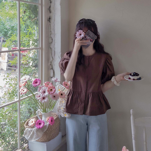 [LABEL] Crandme Lovely Sharing Puff Elegant Blouse [size:F,1]