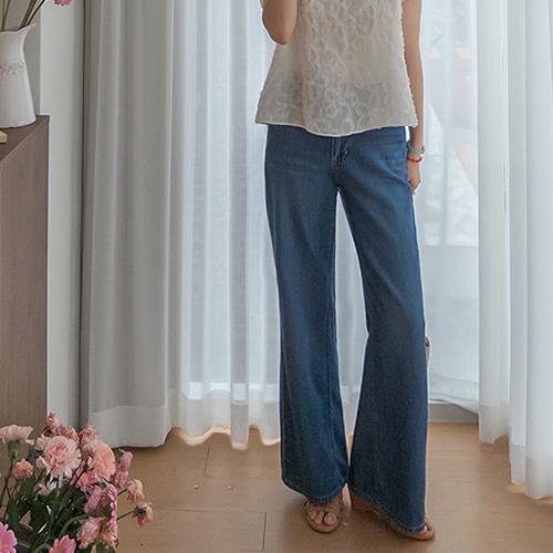 Trevi hem cut wide semi-bootcut summer denim [size:S,M,L]