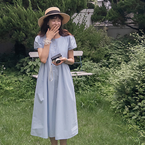 [LABEL] Karien Tulip Sleeve Pin Tuck Summer Long One Piece [size:F(55~66)]