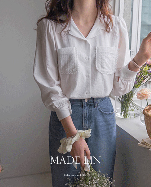 <FONT color=#5a3954>MADE LIN</font> Gleny Race Twin Pocket Blouse <FONT color=#d8a4a4>[Scratch Sale]</font>