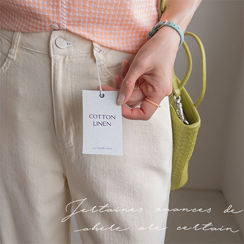 Labia Natural Color Cotton Linen Semi-Wide Long Pants [size:S,M,L]