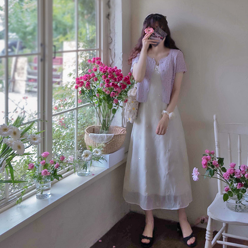 [New product special price 10,000 won discount] <FONT color=#5a3954>MADE LIN</font> Marne Spangle Sleeveless shirts One Piece [size: F (55~66)]