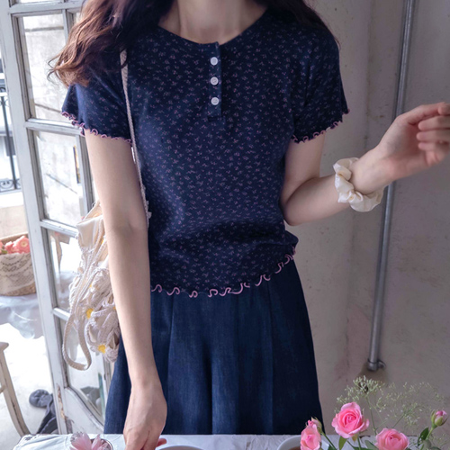 Melina Flower Softness Pan Mini Punching Wave Summer Tee [size:F(55~66)]