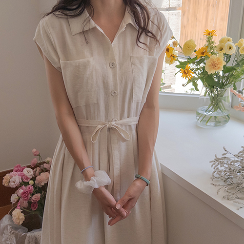[Best Special Price 6,000 Won Discount] <FONT color=#5a3954>MADE LIN</font> Erbi Pocket Pintuck Shirt One Piece [size: F (55~66)]