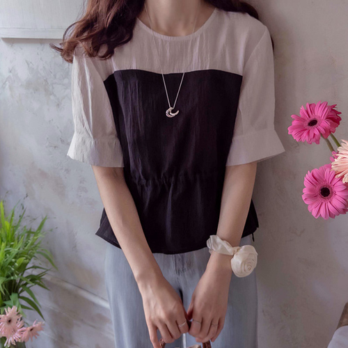 [LABEL] Gemma color waist string cool tencel flexible Blouse [size:F,1]