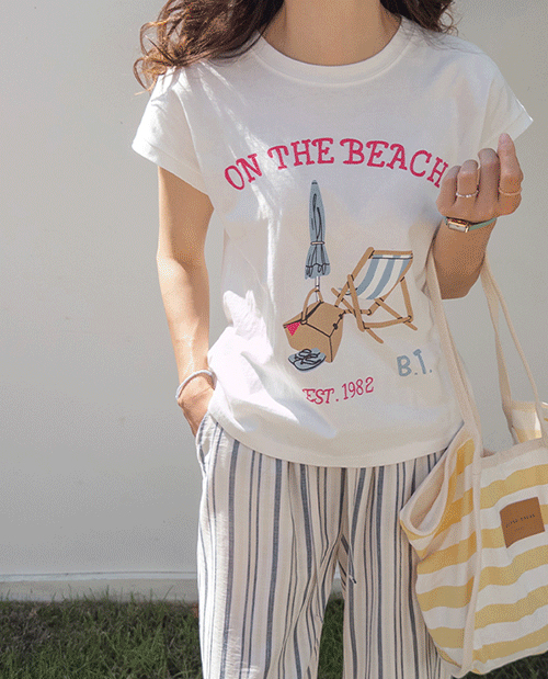[LABEL] Rossi vacation look cap sleeve printing T-shirt [size:F,1]
