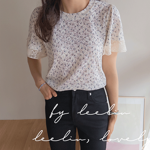 Rosena Flower Pattern Punching Sleeve Lace T-shirt [size:F(55~66)]
