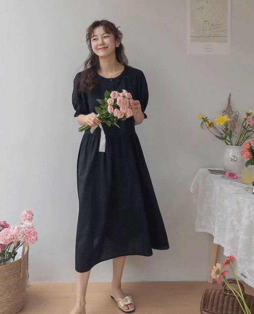 Aerin See-through Lace Puff Shirring Long One Piece [size:F(55~66)]