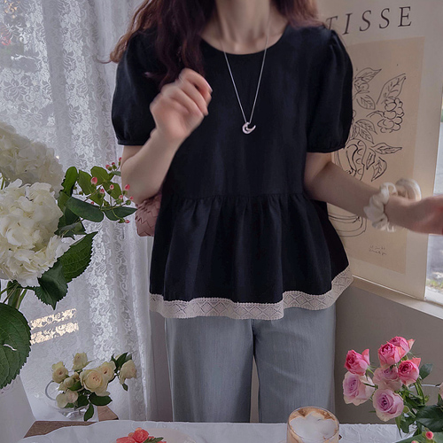 [LABEL] Like Be Lovely Lace-banded Waist Sharing Elegant Blouse [size:F,1]