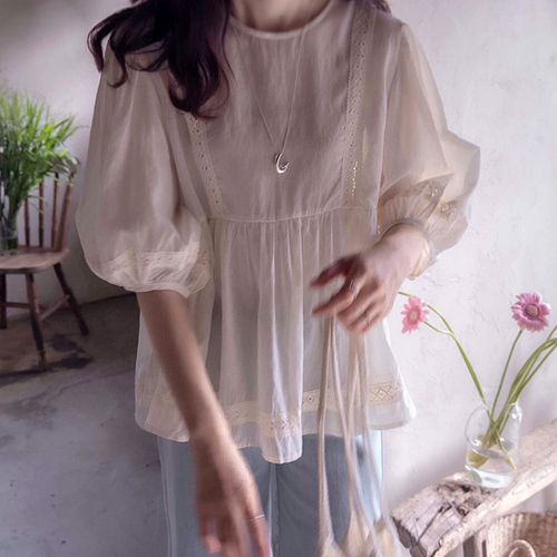 Annepoyou Race Cool Tencel Lovely Waist Sharing Blouse [size: F (55~66)]
