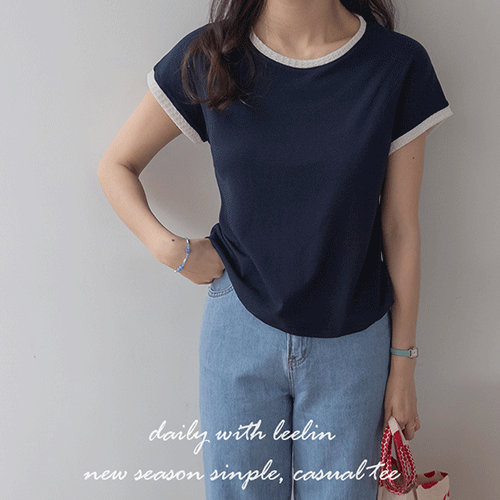 [Jjojjo tension] Mirea cap sleeve Tweed color line T-shirt [size: F(55~66)]