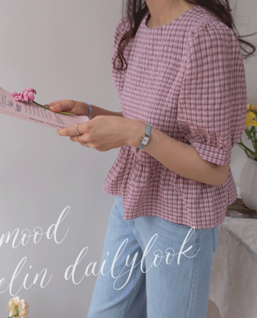 Raman Gunsal Cover Flare Check Blouse [size:F, L]