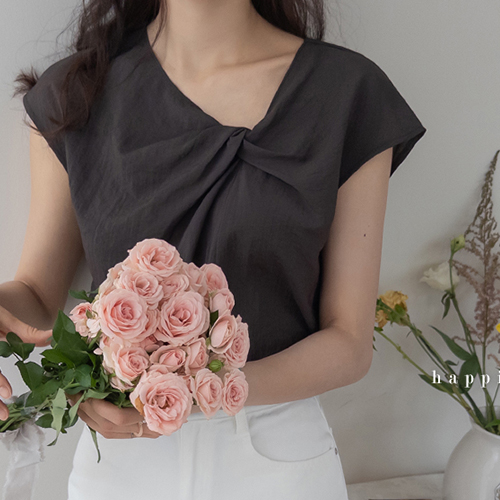 Whale Crinkled Cap Sleeve Twist Summer Blouse [size:F(55~66)]