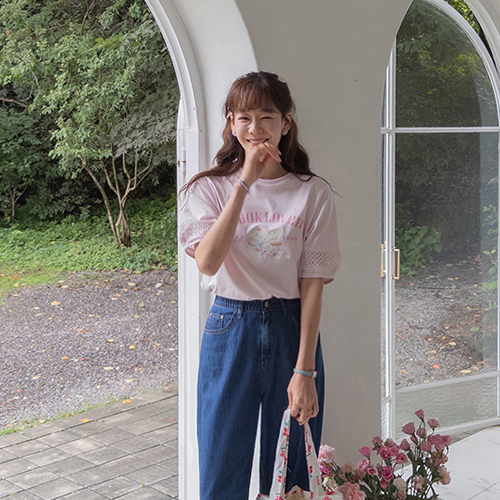 [New product special price 4,000 won discount] <FONT color=#5a3954>MADE LIN</font> Canir Punching Lace Puff T-shirt [size: F (55~66)]