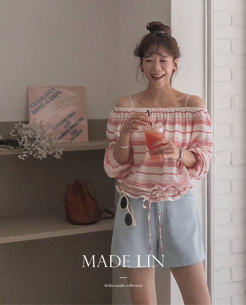 [New product special price 7,000 won discount] <FONT color=#5a3954>MADE LIN</font> Deary Stripe Banding Strap Blouse [size: F (55~66)]