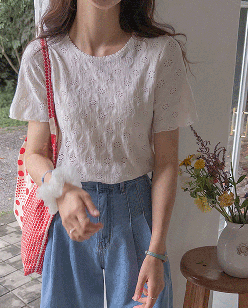 Serena Zonjon Span Lace Punching Wave Line T-shirt [size:F(55~66)]