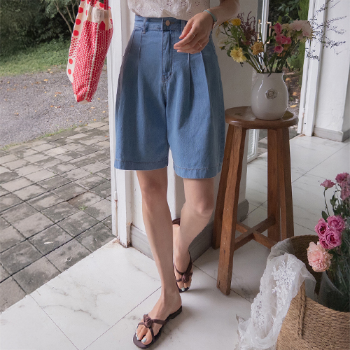 Yuzuel refreshing mood two-pin tuck Harp Denim Pants [size: S, M, L]