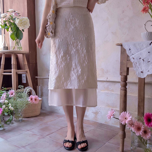 Merinif Floral Jacquard Layered Skirt [size:S,M]