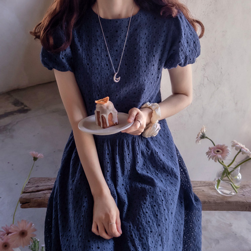 Heris One Punching Flower Embroidery Puff Band Elegant One Piece [size:F(55~66)]