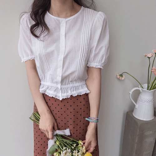 [New product special price 6,000 won discount] <FONT color=#5a3954>MADE LIN</font> Meridien Pintuck Banding Blouse [size: F (55~66)]