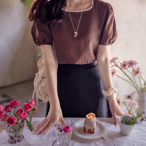 [LABEL] Cantaville Miniless Square Neck Cool Puff Blouse [size:F,1]