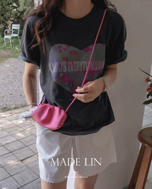 [New Arrival Special Price 5,000 Won Discount] <FONT color=#5a3954>MADE LIN</font> Billy Flower Heart Comfortable T-shirt [size: F (55-66)]