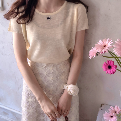 Lightsby Ribbon Embroidery Cool and Simple Summer Knit [size: F (55~66)]
