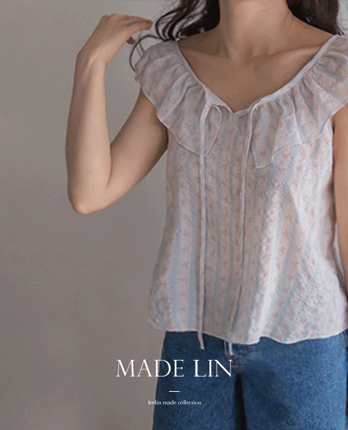 [New Arrival Special Price 5,000 Won Discount] <FONT color=#5a3954>MADE LIN</font> Delis Rose Frill Neck Sleeveless Shirts Blouse [size: F (55~66)]