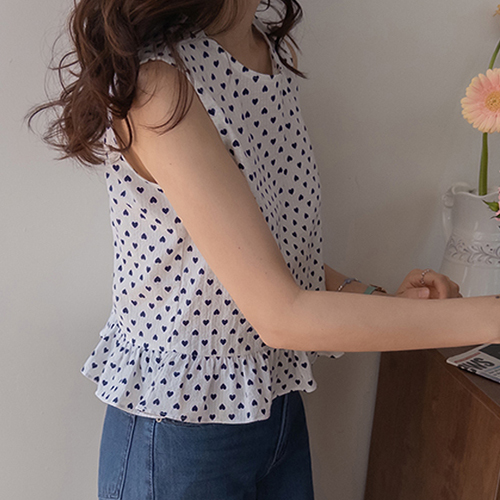 [New Arrival Special Price 4,000 Won Discount] <FONT color=#5a3954>MADE LIN</font> Lovena Heart Freel Sleeveless Shirts Blouse [size: F (55~66)]