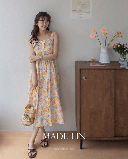 [New Arrival Special Price: 10,000 Won Discount] <FONT color=#5a3954>MADE LIN</font> Hazel Floral Square Neck Sleeveless Shirts One Piece [size: F (55~66)]