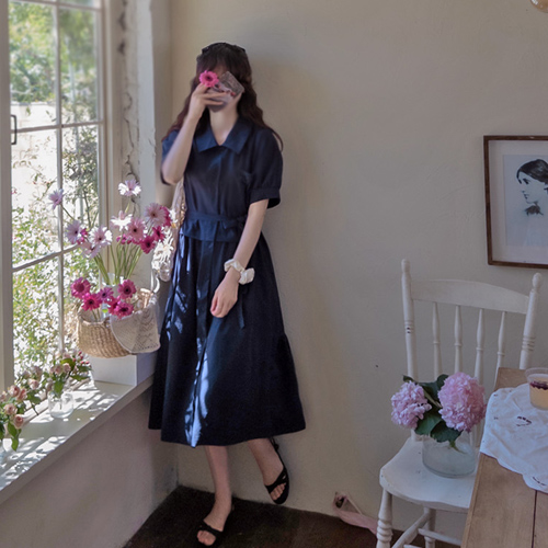 [New Product Special Price 7,000 Won Discount] <FONT color=#5a3954>MADE LIN</font> Heyju Love Cara Seersucker Cool Belt One Piece [size: F (55~66)]