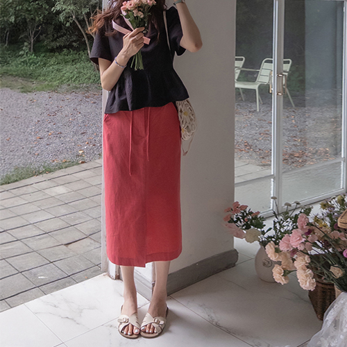 [New Product Special Price 5,000 Won Discount] <FONT color=#5a3954>MADE LIN</font> Deers Back Banding Cotton Linen Skirt [size: F (55-66)]