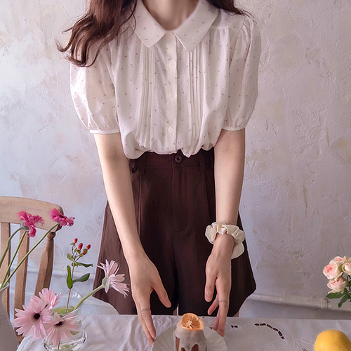 Shukarants Mini Flower Elegant Collar Summer Pintuck Blouse [size: F(55~66)]