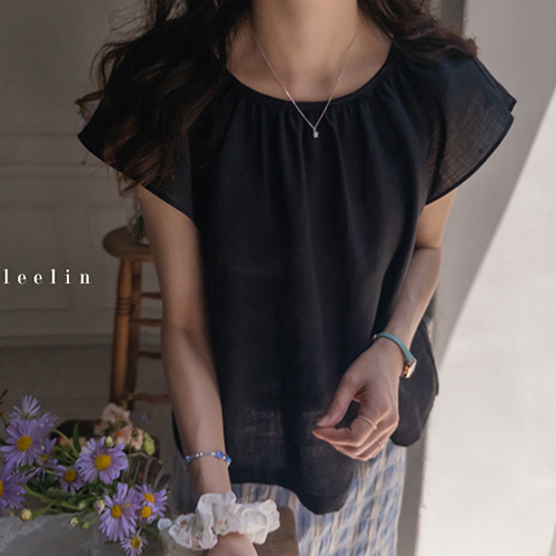 [New Arrival Special Price 9,000 Won Discount] <FONT color=#5a3954>MADE LIN</font> Leminen Linen Winged Shirring Blouse [size: F (55~66)]