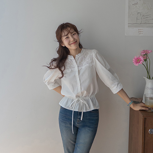 Madrid Romantic Freel Race Ribbon Strap 3/4 Length Blouse [size: F(55~66)]