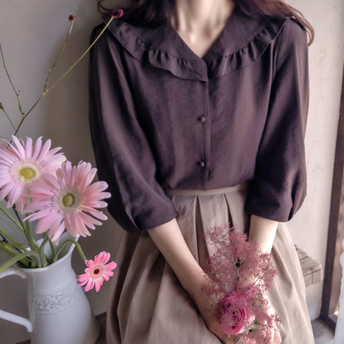 Rochaid Sharing Collar Sleeve Pintuck Soft Blouse [size: F(55~66)]