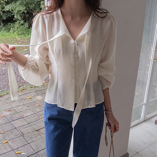 Ervin feminine silver-glossy tie blouse [size: F(55~66)]