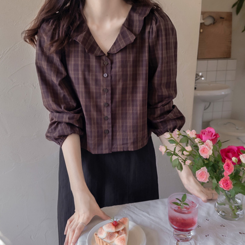 [LABEL] Romande Sharing Cara Autumn Check Chic Blouse [size: F, 1]