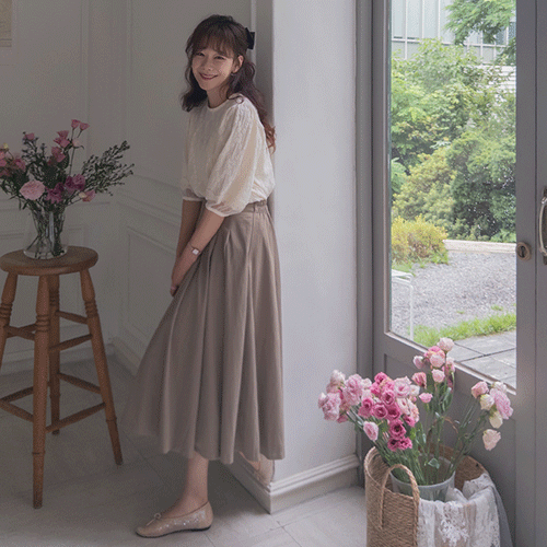 [LABEL] Lovely Waistline Pin Tuck Back Banding Skirt [size: F (55-66)]